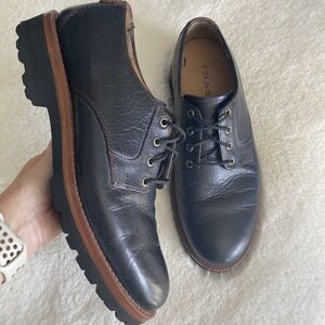 HS Trask Gallatin 2.0 Men's 9.5M Black Leather Oxford Brown Trim Tie‎ Shoes Work